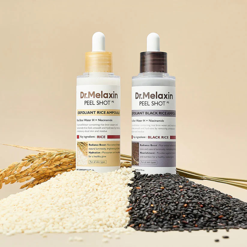 Dr Melaxin rice exfoliating and hydrating serum ampoule that clears pores and smooths skin tone